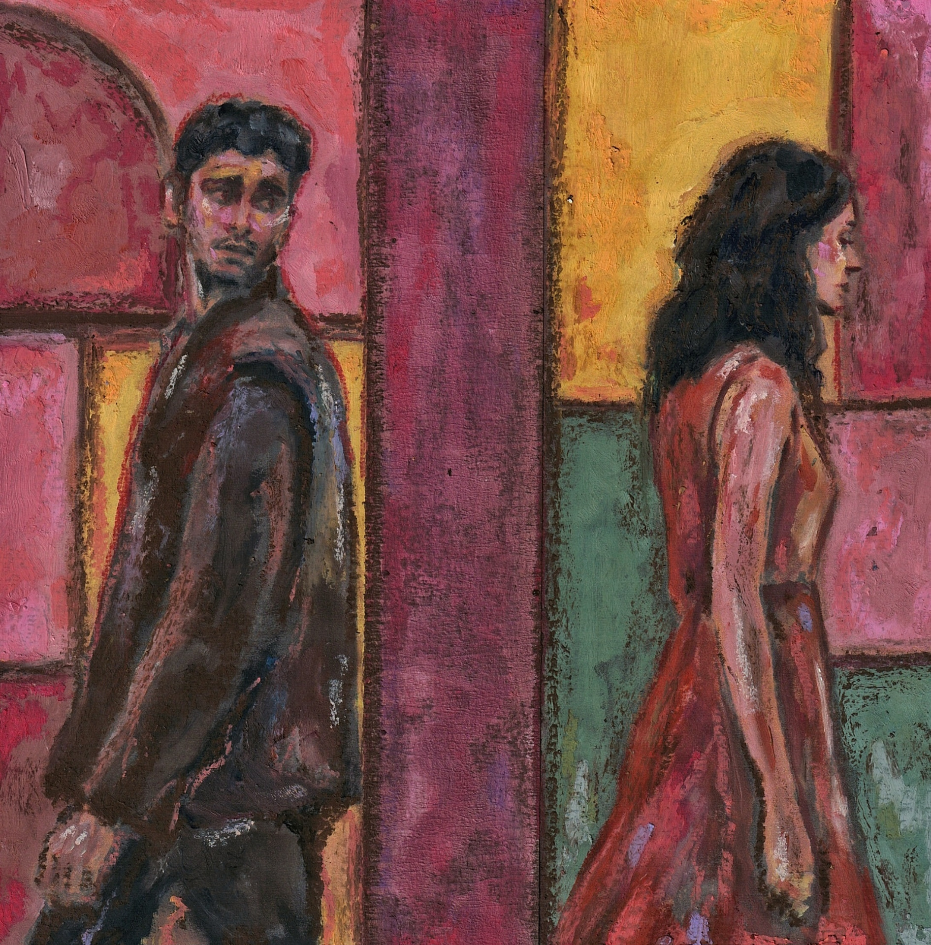 You & I Don't Kiss Goodbye — Acrylic, oil pastel and pencil on paper by Lama